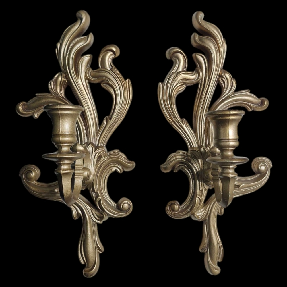 Vintage Resin/Plastic Wall Sconce Candle Holder 1960s Ornate Wall Sconce 2pc Set